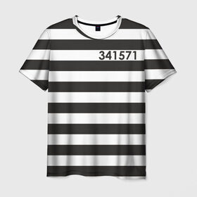 Мужская футболка 3D с принтом Заключенный в Новосибирске, 100% полиэфир | прямой крой, круглый вырез горловины, длина до линии бедер | заключенный | полосатый | тюремная форма | форма