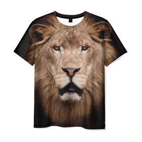 Мужская футболка 3D с принтом Царь зверей в Новосибирске, 100% полиэфир | прямой крой, круглый вырез горловины, длина до линии бедер | власть | дикая кошка | животное | король джунглей | лев | львица | мощь | мудрость | охотник | сила | хитрость | хищник | царь зверей