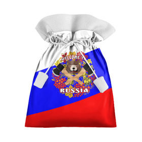 Подарочный 3D мешок с принтом Добро пожаловать в Россию в Новосибирске, 100% полиэстер | Размер: 29*39 см | Тематика изображения на принте: russia | welcome | медведь | россия | хохлома
