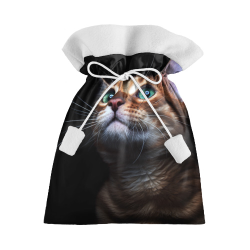 Подарочный 3D мешок с принтом Милый котик в Новосибирске, 100% полиэстер | Размер: 29*39 см | Тематика изображения на принте: кошка | темный | фото