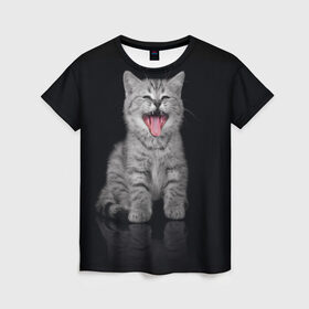 Женская футболка 3D с принтом Котёнок в Новосибирске, 100% полиэфир ( синтетическое хлопкоподобное полотно) | прямой крой, круглый вырез горловины, длина до линии бедер | киса | киска | котёнок | котик | котяра | кошак | кошка | маленький | милый | мяу | няша | пушистый | сладкий | смешной | хороший