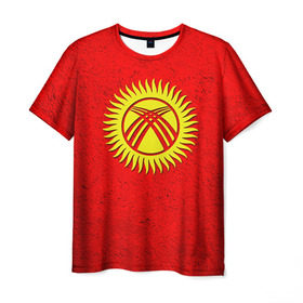 Мужская футболка 3D с принтом Киргизия в Новосибирске, 100% полиэфир | прямой крой, круглый вырез горловины, длина до линии бедер | Тематика изображения на принте: киргиз | киргизия | киргизский | кыргызстан | национальный | нация | флаг | флаги