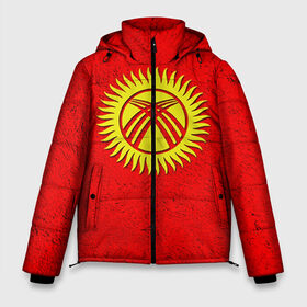 Мужская зимняя куртка 3D с принтом Киргизия в Новосибирске, верх — 100% полиэстер; подкладка — 100% полиэстер; утеплитель — 100% полиэстер | длина ниже бедра, свободный силуэт Оверсайз. Есть воротник-стойка, отстегивающийся капюшон и ветрозащитная планка. 

Боковые карманы с листочкой на кнопках и внутренний карман на молнии. | Тематика изображения на принте: киргиз | киргизия | киргизский | кыргызстан | национальный | нация | флаг | флаги