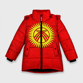 Зимняя куртка для девочек 3D с принтом Киргизия в Новосибирске, ткань верха — 100% полиэстер; подклад — 100% полиэстер, утеплитель — 100% полиэстер. | длина ниже бедра, удлиненная спинка, воротник стойка и отстегивающийся капюшон. Есть боковые карманы с листочкой на кнопках, утяжки по низу изделия и внутренний карман на молнии. 

Предусмотрены светоотражающий принт на спинке, радужный светоотражающий элемент на пуллере молнии и на резинке для утяжки. | киргиз | киргизия | киргизский | кыргызстан | национальный | нация | флаг | флаги