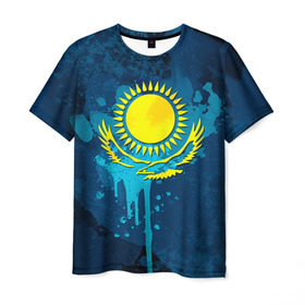 Мужская футболка 3D с принтом Казахстан в Новосибирске, 100% полиэфир | прямой крой, круглый вырез горловины, длина до линии бедер | казах | казахский | казахстан | национальный | нация | республика | рк | флаг | флаги