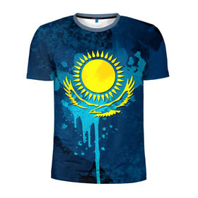 Мужская футболка 3D спортивная с принтом Казахстан в Новосибирске, 100% полиэстер с улучшенными характеристиками | приталенный силуэт, круглая горловина, широкие плечи, сужается к линии бедра | казах | казахский | казахстан | национальный | нация | республика | рк | флаг | флаги