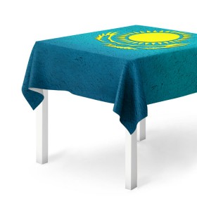 Скатерть 3D с принтом Флаг Казахстана в Новосибирске, 100% полиэстер (ткань не мнется и не растягивается) | Размер: 150*150 см | казах | казахский | казахстан | национальный | нация | республика | рк | флаг | флаги