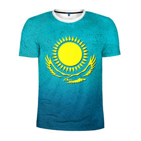 Мужская футболка 3D спортивная с принтом Флаг Казахстана в Новосибирске, 100% полиэстер с улучшенными характеристиками | приталенный силуэт, круглая горловина, широкие плечи, сужается к линии бедра | казах | казахский | казахстан | национальный | нация | республика | рк | флаг | флаги
