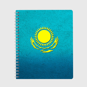 Тетрадь с принтом Флаг Казахстана в Новосибирске, 100% бумага | 48 листов, плотность листов — 60 г/м2, плотность картонной обложки — 250 г/м2. Листы скреплены сбоку удобной пружинной спиралью. Уголки страниц и обложки скругленные. Цвет линий — светло-серый
 | казах | казахский | казахстан | национальный | нация | республика | рк | флаг | флаги