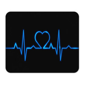 Коврик прямоугольный с принтом Ритм сердца в Новосибирске, натуральный каучук | размер 230 х 185 мм; запечатка лицевой стороны | ритм | сердце | синяя | черная | электро