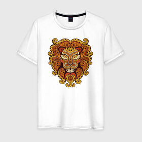 Мужская футболка хлопок с принтом Лев в Новосибирске, 100% хлопок | прямой крой, круглый вырез горловины, длина до линии бедер, слегка спущенное плечо. | абстракт | голова животного | голова льва | животные | лев