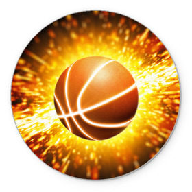 Коврик круглый с принтом Баскетбольный мяч в Новосибирске, резина и полиэстер | круглая форма, изображение наносится на всю лицевую часть | взрыв | искры | огонь | пламя