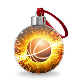Ёлочный шар с принтом Баскетбольный мяч в Новосибирске, Пластик | Диаметр: 77 мм | взрыв | искры | огонь | пламя