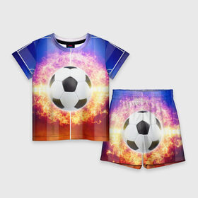 Детский костюм с шортами 3D с принтом Футбол  моя страсть в Новосибирске,  |  | Тематика изображения на принте: soccer | взрыв | газон | искры | лига чемпионов | любимая игра | моя жизнь | мяч | огонь | пламя | площадка | развлечение | рфпл | страсть | тренировка | увлечение | футбол | футбольное поле | хобби