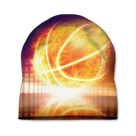 Шапка 3D с принтом Огненный мяч в Новосибирске, 100% полиэстер | универсальный размер, печать по всей поверхности изделия | streetball | баскетбол | взрыв | искры | любимая игра | моя жизнь | мяч | огонь | пламя | развлечение | страсть | тренировка | увлечение | хобби