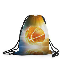 Рюкзак-мешок 3D с принтом Баскетбол - жизнь моя в Новосибирске, 100% полиэстер | плотность ткани — 200 г/м2, размер — 35 х 45 см; лямки — толстые шнурки, застежка на шнуровке, без карманов и подкладки | Тематика изображения на принте: streetball | баскетбол | взрыв | мяч | пламя