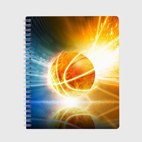 Тетрадь с принтом Баскетбол - жизнь моя в Новосибирске, 100% бумага | 48 листов, плотность листов — 60 г/м2, плотность картонной обложки — 250 г/м2. Листы скреплены сбоку удобной пружинной спиралью. Уголки страниц и обложки скругленные. Цвет линий — светло-серый
 | Тематика изображения на принте: streetball | баскетбол | взрыв | мяч | пламя