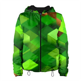 Женская куртка 3D с принтом Minecraft в Новосибирске, ткань верха — 100% полиэстер, подклад — флис | прямой крой, подол и капюшон оформлены резинкой с фиксаторами, два кармана без застежек по бокам, один большой потайной карман на груди. Карман на груди застегивается на липучку | green | зеленый