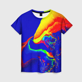Женская футболка 3D с принтом Краска в Новосибирске, 100% полиэфир ( синтетическое хлопкоподобное полотно) | прямой крой, круглый вырез горловины, длина до линии бедер | абстракция красок | брызги | краска | цветные