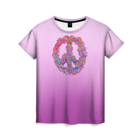 Женская футболка 3D с принтом Хиппи 1 в Новосибирске, 100% полиэфир ( синтетическое хлопкоподобное полотно) | прямой крой, круглый вырез горловины, длина до линии бедер | hippie | peace | пацифик | хиппи