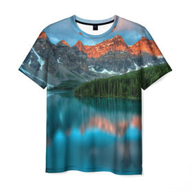 Мужская футболка 3D с принтом Неописуемая красота в Новосибирске, 100% полиэфир | прямой крой, круглый вырез горловины, длина до линии бедер | горы | канада | красота | лес | небо | облака | озеро | пейзаж | природа | речка