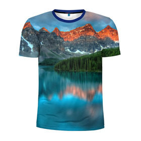Мужская футболка 3D спортивная с принтом Неописуемая красота в Новосибирске, 100% полиэстер с улучшенными характеристиками | приталенный силуэт, круглая горловина, широкие плечи, сужается к линии бедра | горы | канада | красота | лес | небо | облака | озеро | пейзаж | природа | речка