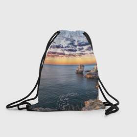 Рюкзак-мешок 3D с принтом Эпичный закат в Новосибирске, 100% полиэстер | плотность ткани — 200 г/м2, размер — 35 х 45 см; лямки — толстые шнурки, застежка на шнуровке, без карманов и подкладки | закат | море | облака | океан | рассвет | скалы