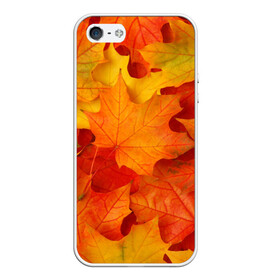 Чехол для iPhone 5/5S матовый с принтом Кленовые листья в Новосибирске, Силикон | Область печати: задняя сторона чехла, без боковых панелей | дары осени | жёлтый | золотой | клён | краски | красный | красота | листва | листья | наряд | оранжевый | осень | покров | природа