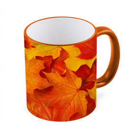 Кружка 3D с принтом Кленовые листья в Новосибирске, керамика | ёмкость 330 мл | Тематика изображения на принте: дары осени | жёлтый | золотой | клён | краски | красный | красота | листва | листья | наряд | оранжевый | осень | покров | природа