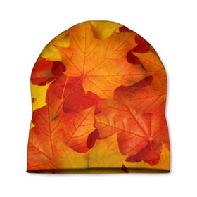 Шапка 3D с принтом Кленовые листья в Новосибирске, 100% полиэстер | универсальный размер, печать по всей поверхности изделия | дары осени | жёлтый | золотой | клён | краски | красный | красота | листва | листья | наряд | оранжевый | осень | покров | природа