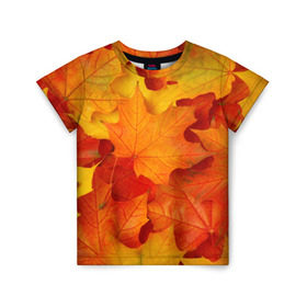 Детская футболка 3D с принтом Кленовые листья в Новосибирске, 100% гипоаллергенный полиэфир | прямой крой, круглый вырез горловины, длина до линии бедер, чуть спущенное плечо, ткань немного тянется | дары осени | жёлтый | золотой | клён | краски | красный | красота | листва | листья | наряд | оранжевый | осень | покров | природа