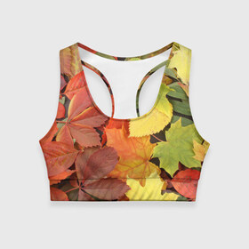 Женский спортивный топ 3D с принтом Осенние листья в Новосибирске, 82% полиэстер, 18% спандекс Ткань безопасна для здоровья, позволяет коже дышать, не мнется и не растягивается |  | жёлтый | красный | листва | оранжевый | осень