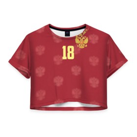 Женская футболка 3D укороченная с принтом Денис Черышев в Новосибирске, 100% полиэстер | круглая горловина, длина футболки до линии талии, рукава с отворотами | cheryshev | реал | россии | россия | рф | сборная | футбол