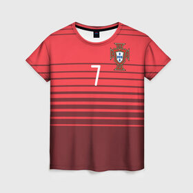 Женская футболка 3D с принтом Роналду сборная Португалии в Новосибирске, 100% полиэфир ( синтетическое хлопкоподобное полотно) | прямой крой, круглый вырез горловины, длина до линии бедер | cr7 | euro | real | ronaldo | евро | португалия | реал | роналдо
