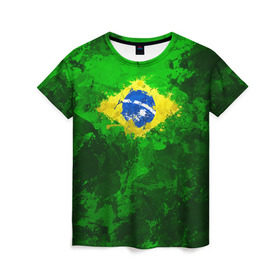 Женская футболка 3D с принтом Бразилия в Новосибирске, 100% полиэфир ( синтетическое хлопкоподобное полотно) | прямой крой, круглый вырез горловины, длина до линии бедер | brazil | country | бразилия | государство | страна | флаг | флаги