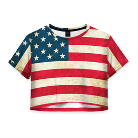 Женская футболка 3D укороченная с принтом США в Новосибирске, 100% полиэстер | круглая горловина, длина футболки до линии талии, рукава с отворотами | country | usa | америка | государство | соединённые штаты америки | страна | флаг | флаги | штаты