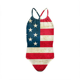 Детский купальник 3D с принтом США в Новосибирске, Полиэстер 85%, Спандекс 15% | Слитный крой, подклад по переду изделия, узкие бретели | country | usa | америка | государство | соединённые штаты америки | страна | флаг | флаги | штаты