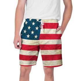 Мужские шорты 3D с принтом США в Новосибирске,  полиэстер 100% | прямой крой, два кармана без застежек по бокам. Мягкая трикотажная резинка на поясе, внутри которой широкие завязки. Длина чуть выше колен | country | usa | америка | государство | соединённые штаты америки | страна | флаг | флаги | штаты