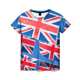 Женская футболка 3D с принтом Британские флаги в Новосибирске, 100% полиэфир ( синтетическое хлопкоподобное полотно) | прямой крой, круглый вырез горловины, длина до линии бедер | англия | британия | великобритания