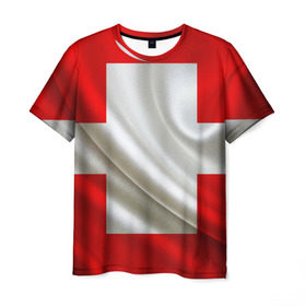 Мужская футболка 3D с принтом Швейцария в Новосибирске, 100% полиэфир | прямой крой, круглый вырез горловины, длина до линии бедер | альпы | гордость | флаг