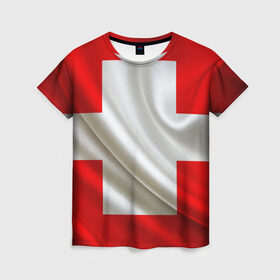 Женская футболка 3D с принтом Швейцария в Новосибирске, 100% полиэфир ( синтетическое хлопкоподобное полотно) | прямой крой, круглый вырез горловины, длина до линии бедер | альпы | гордость | флаг