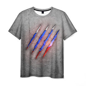 Мужская футболка 3D с принтом Русский изнутри в Новосибирске, 100% полиэфир | прямой крой, круглый вырез горловины, длина до линии бедер | patriot | russia | искры | металл | патриот | россия | русский | сталь | триколор | флаг | царапина