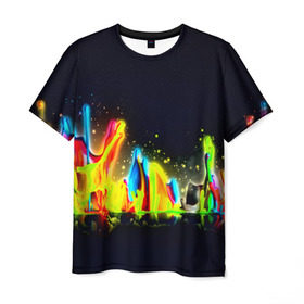 Мужская футболка 3D с принтом Взрыв красок в Новосибирске, 100% полиэфир | прямой крой, круглый вырез горловины, длина до линии бедер | Тематика изображения на принте: абстракция | абстракция красок | брызги | краска | цветные