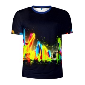 Мужская футболка 3D спортивная с принтом Взрыв красок в Новосибирске, 100% полиэстер с улучшенными характеристиками | приталенный силуэт, круглая горловина, широкие плечи, сужается к линии бедра | Тематика изображения на принте: абстракция | абстракция красок | брызги | краска | цветные