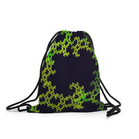 Рюкзак-мешок 3D с принтом Пиксели в Новосибирске, 100% полиэстер | плотность ткани — 200 г/м2, размер — 35 х 45 см; лямки — толстые шнурки, застежка на шнуровке, без карманов и подкладки | Тематика изображения на принте: зеленый | кружево | узор | цветной | черный