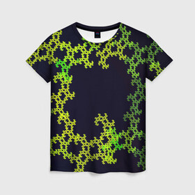 Женская футболка 3D с принтом Пиксели в Новосибирске, 100% полиэфир ( синтетическое хлопкоподобное полотно) | прямой крой, круглый вырез горловины, длина до линии бедер | зеленый | кружево | узор | цветной | черный
