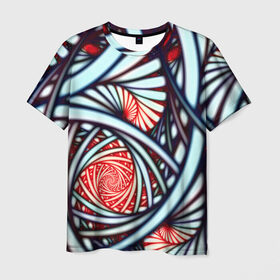 Мужская футболка 3D с принтом Абстрактный узор в Новосибирске, 100% полиэфир | прямой крой, круглый вырез горловины, длина до линии бедер | белый | калейдоскоп | красный | паттерн | спирали