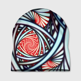Шапка 3D с принтом Абстрактный узор в Новосибирске, 100% полиэстер | универсальный размер, печать по всей поверхности изделия | белый | калейдоскоп | красный | паттерн | спирали