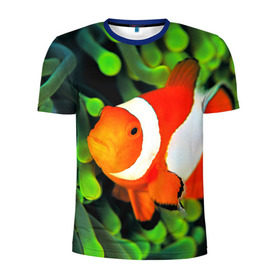 Мужская футболка 3D спортивная с принтом Рыба клоун в Новосибирске, 100% полиэстер с улучшенными характеристиками | приталенный силуэт, круглая горловина, широкие плечи, сужается к линии бедра | клоун | коралл | немо | океан | цветная