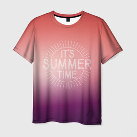 Мужская футболка 3D с принтом IT`S SUMMER TIME в Новосибирске, 100% полиэфир | прямой крой, круглый вырез горловины, длина до линии бедер | it s summer time | время | жара | красный | лето | розовый | солнце | тепло | фиолет | цвета | это время лето